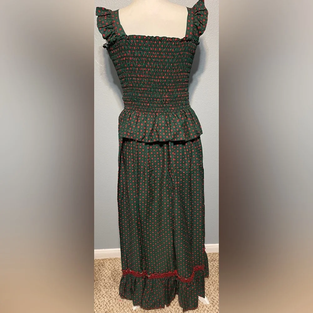 Handmade Green Smocked Top & Maxi Skirt Babydoll Boho Prairie Cottagecore Small - Picture 9 of 12